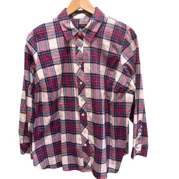 Talbots Womens Pink Plaid Button Up Shirt Size XP Long Sleeve Classic Preppy - Picture 2 of 12